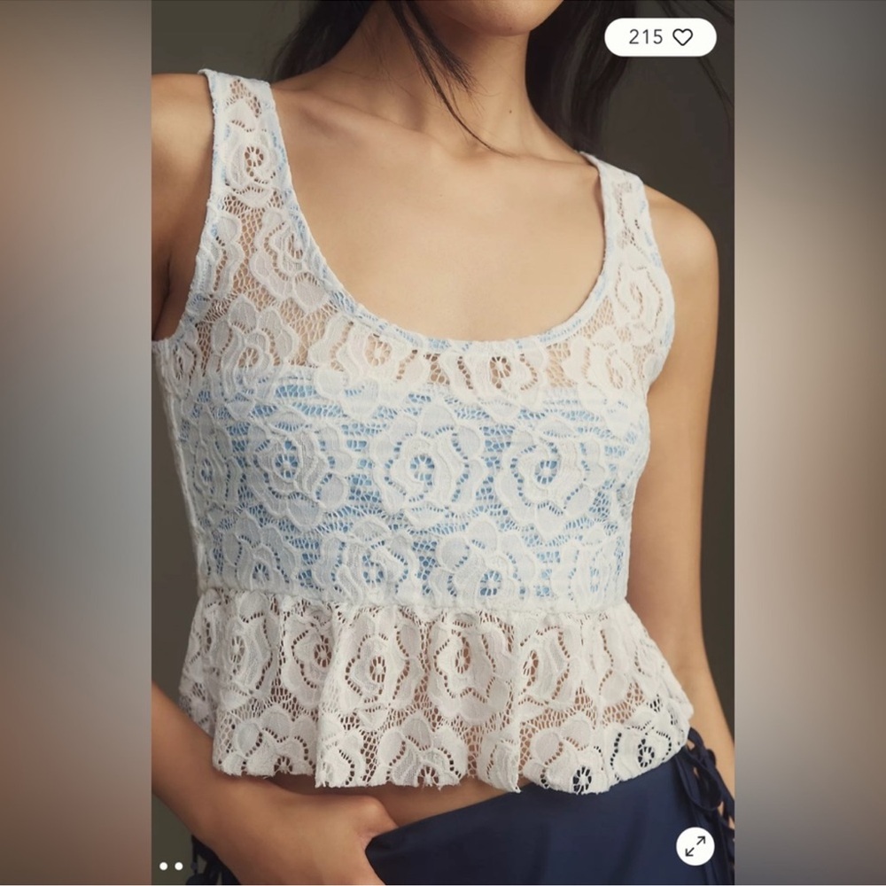 Maeve x Anthro elegant White Lace Peplum Top